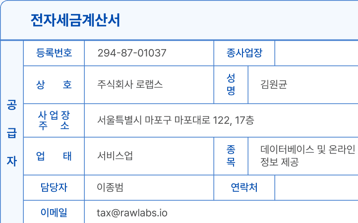 익숙한 계산서 형태 그대로 품목명을 지정하고 발행할 수 있어요